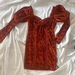 ASOS Rust Orange Embroidered Lace-Up Mini Dress